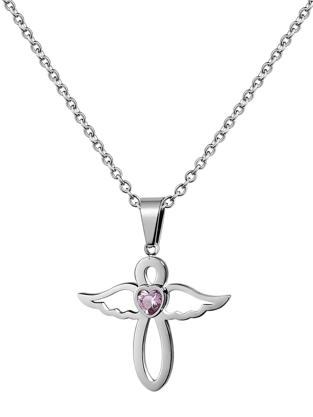 [Australia] - PHOCKSIN Jan-Dec Birthstone Necklace for Women Cubic Zirconia Infinity with Cute Angel Wing Pendant Necklace for Girls October 