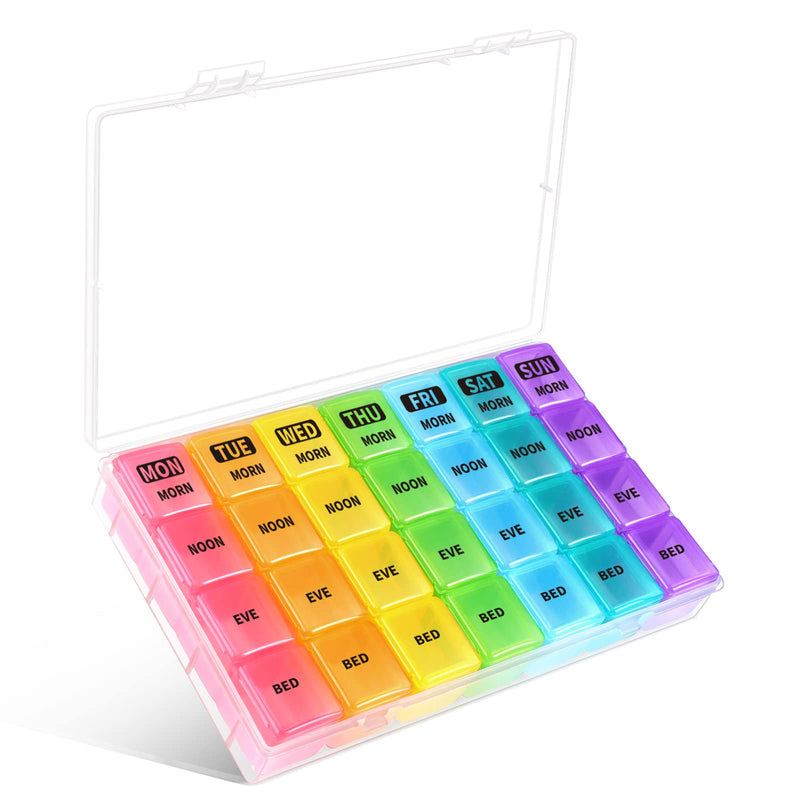 [Australia] - Pill Box Organiser 7 Day, Opret Pill Dispenser Weekly 4 Times a Day with 28 Compartment for Travel Home Use Tablets Vitamin Fish Oil BPA Free Coloured 