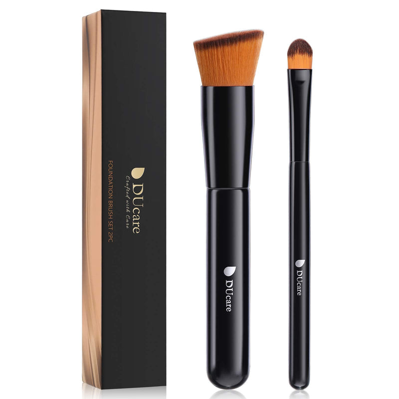 [Australia] - DUcare 2Pcs Foundation Brush and Concealer Brush Professional Flat Top Kabuki Brush for Face Synthetic Liquid Blending Mineral Powder Makeup Tools 