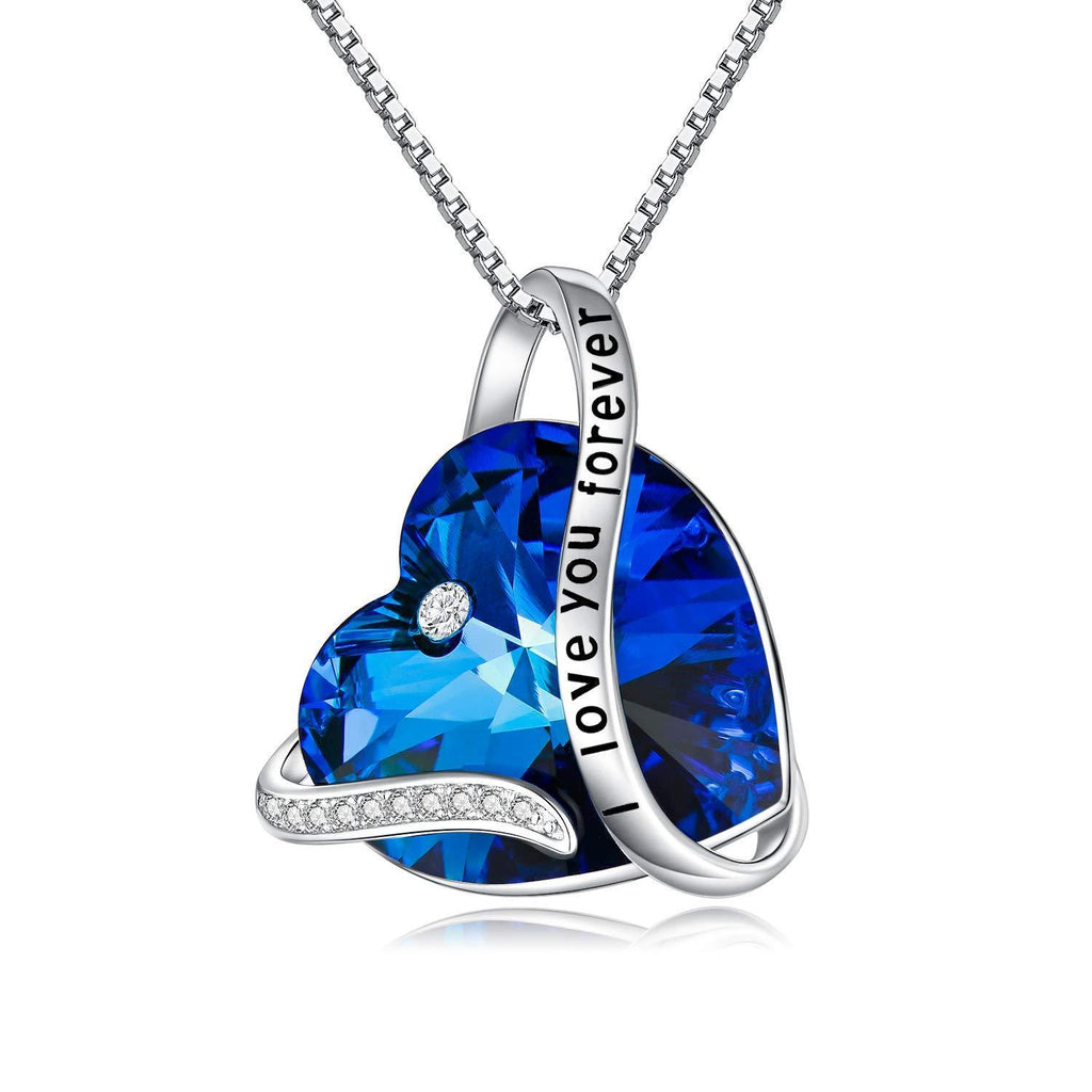 [Australia] - TOUPOP Sterling Silver Necklaces for Women Heart Pendant Jewellery I Love You Forever Crystal Necklace Gifts for Women Birthday gifts for Her Girlfriend Mum A-I love you forever-Blue 