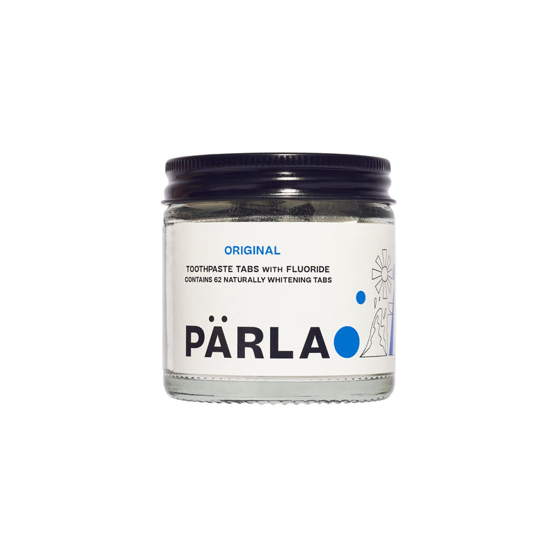 [Australia] - PÄRLA Original Toothpaste Tablets with Fluoride | 62 Tabs, 1 Month Supply | Eco-Friendly Bites in Sustainable Packaging | Peppermint Flavour | Natural Whitening, Gluten Free & Vegan | Refillable Jar 62 Count (Pack of 1) 