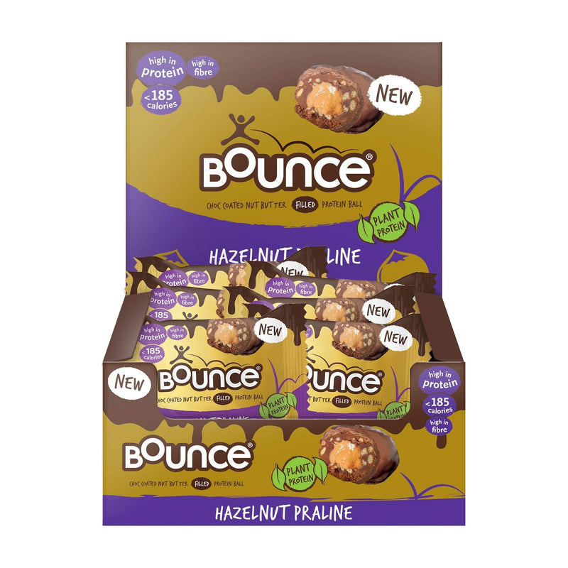 [Australia] - Bounce Hazelnut Praline Plant Protein Balls, Coated in Smooth Dark Chocolate, 12 x 40g Individual Vegan Protein Balls 