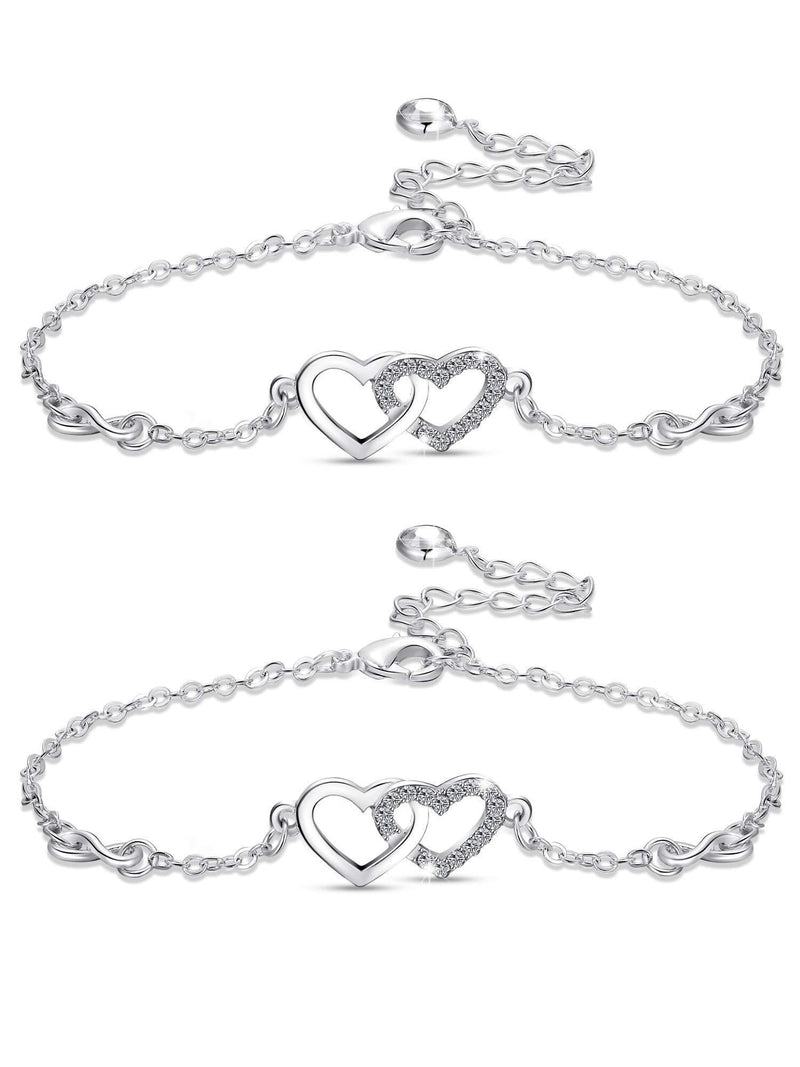 [Australia] - Yaomiao 2 Pieces Silvery Infinity Heart Bracelets Endless Love Symbol Bracelets Adjustable Bracelet Jewelry for Women Girls 