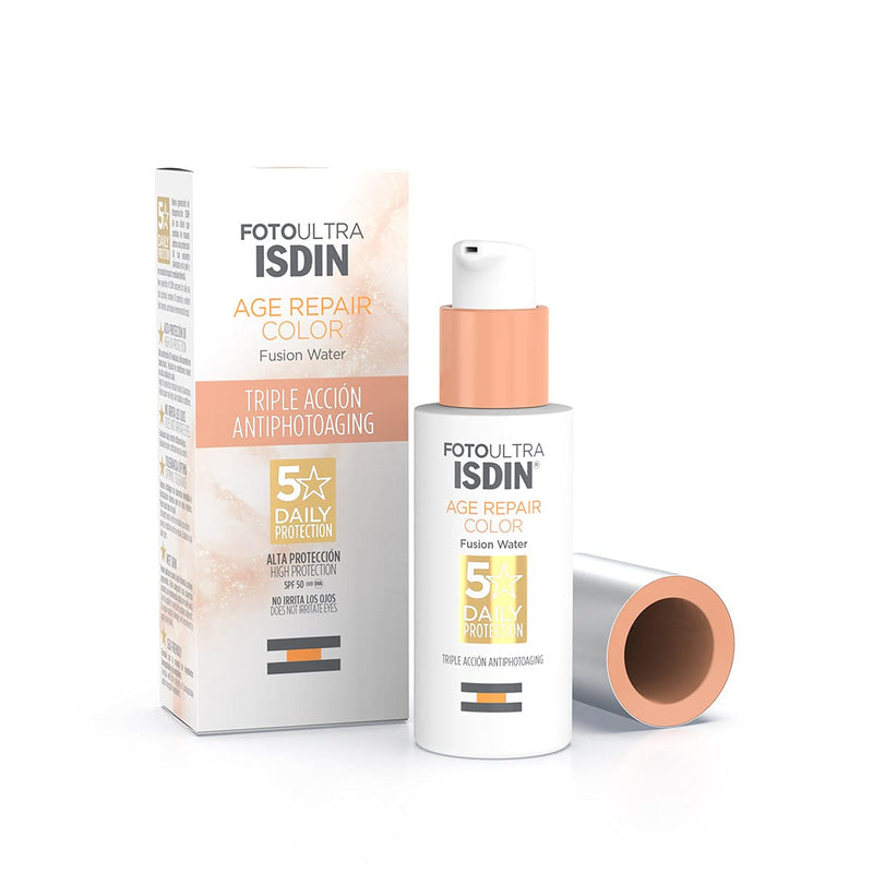 [Australia] - ISDIN FotoUltra Age Repair Color Fusion Water SPF 50 - Tinted facial sunscreen | Triple anti-aging action | Natural coverage, 50 ml 