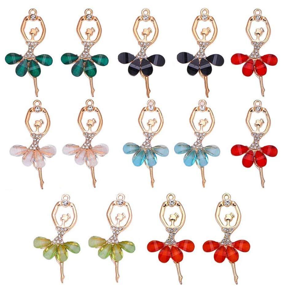 [Australia] - 14 Pcs Ballerina Necklace Pendant Crystal Statement Charms Suitable for Teen Women DIY Bracelet Necklace Jewelry Making 
