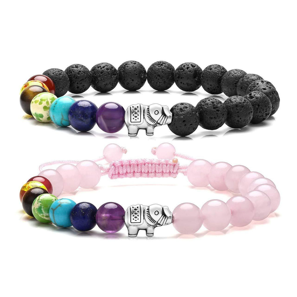 [Australia] - CrystalTears Chakra Healing Crystal bracelet Set Natural Lava Rock Reiki Healing Crystal Gemstone Bead Bracelets Jewelry for Women lava rock+rose quartz 