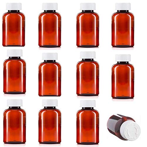 [Australia] - 200ml Pill pots with lids, Empty Plastic Medicine Amber Bottles, Pill Storage containers with Screw Child Safe caps, Very Strong Medicine Storage Bottles 
