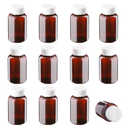 [Australia] - 100ml Pill pots with lids x 12, Empty Plastic Medicine Amber Bottles, Pill Storage pots, Screw caps, Strong Medicine Storage pots, Dispenser (12) 