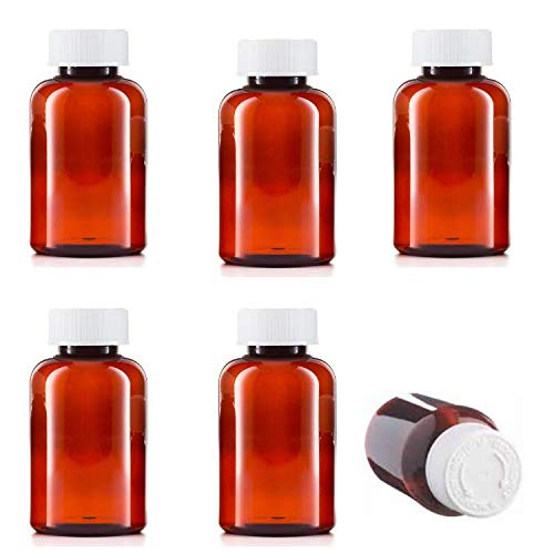 [Australia] - 200ml Pill pots with lids, Empty Plastic Medicine Amber Bottles, Pill Storage containers with Screw Child Safe caps, Very Strong Medicine Storage Bottles (6) 