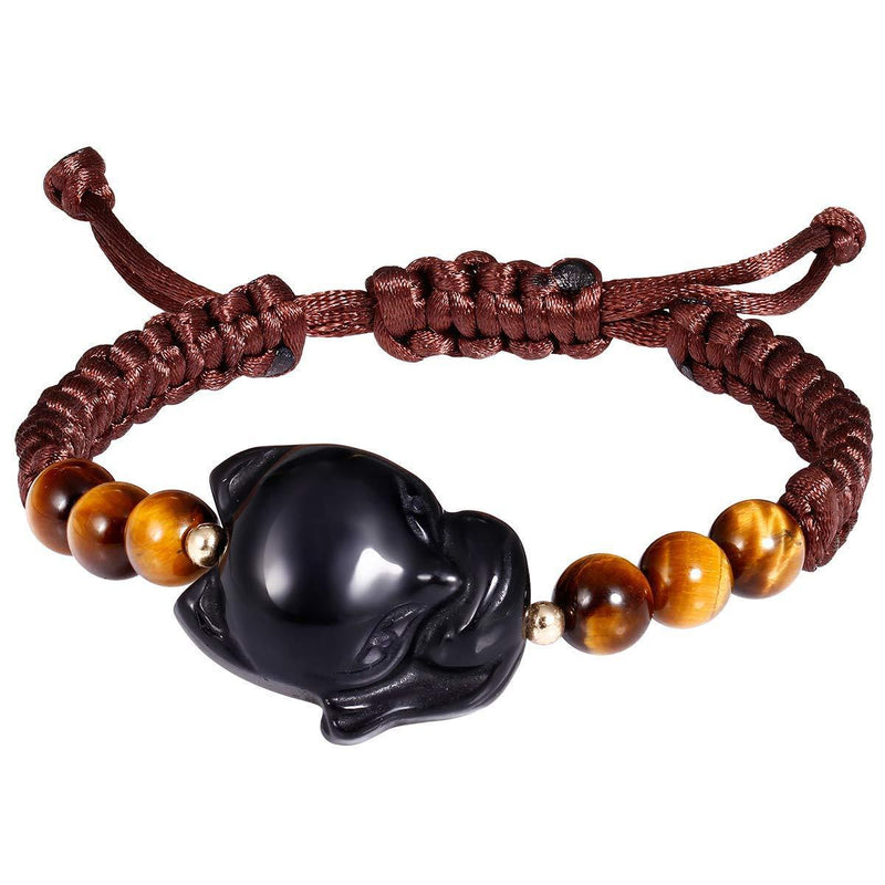 [Australia] - Jewboo Fox Bracelet Obsidian with Tiger Eye Handmade Healing Energy Crystal Gifts for Women 