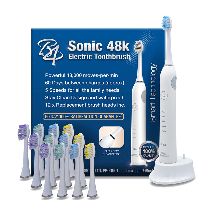 [Australia] - Sonic Electric Toothbrush, Powerful 50 Day Charge, 60 Day Satisfaction Guarantee, Inc 12 Brush Heads Valued £18… 