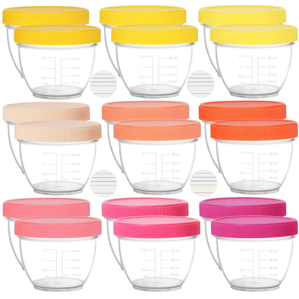 [Australia] - Youngever 18 Pack 60ml Baby Food Storage, Re-usable Baby Food Containers with Lids and Labels, 9 Assorted Colors (Pink) Pink 