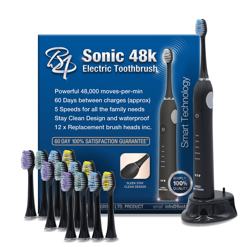 [Australia] - Sonic Electric Toothbrush, Powerful 50 Day Charge, 60 Day Satisfaction Guarantee, Inc 12 Brush Heads Valued £18… 