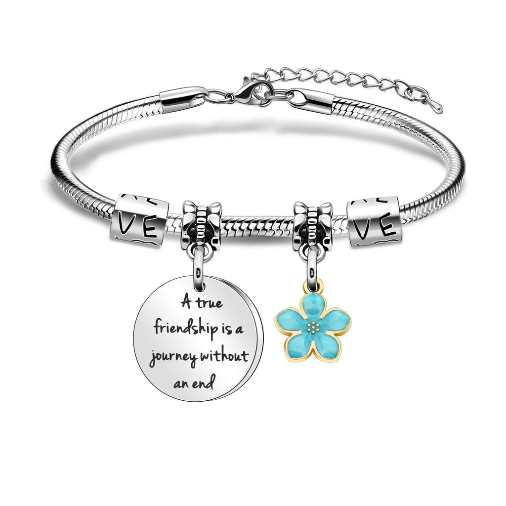 [Australia] - A True Friendship is a Journey Without an End Bracelet for Women Girl Charm Flower Jewellery for Friends BFF Colleagues Birthday Friendship Present 