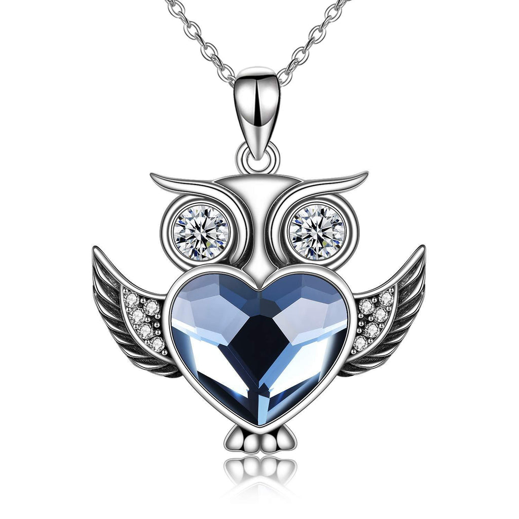 [Australia] - AOBOCO Owl Necklace Pendant Owl Jewellery Gift for Women Sterling Silver Owl Necklace With Crystal 