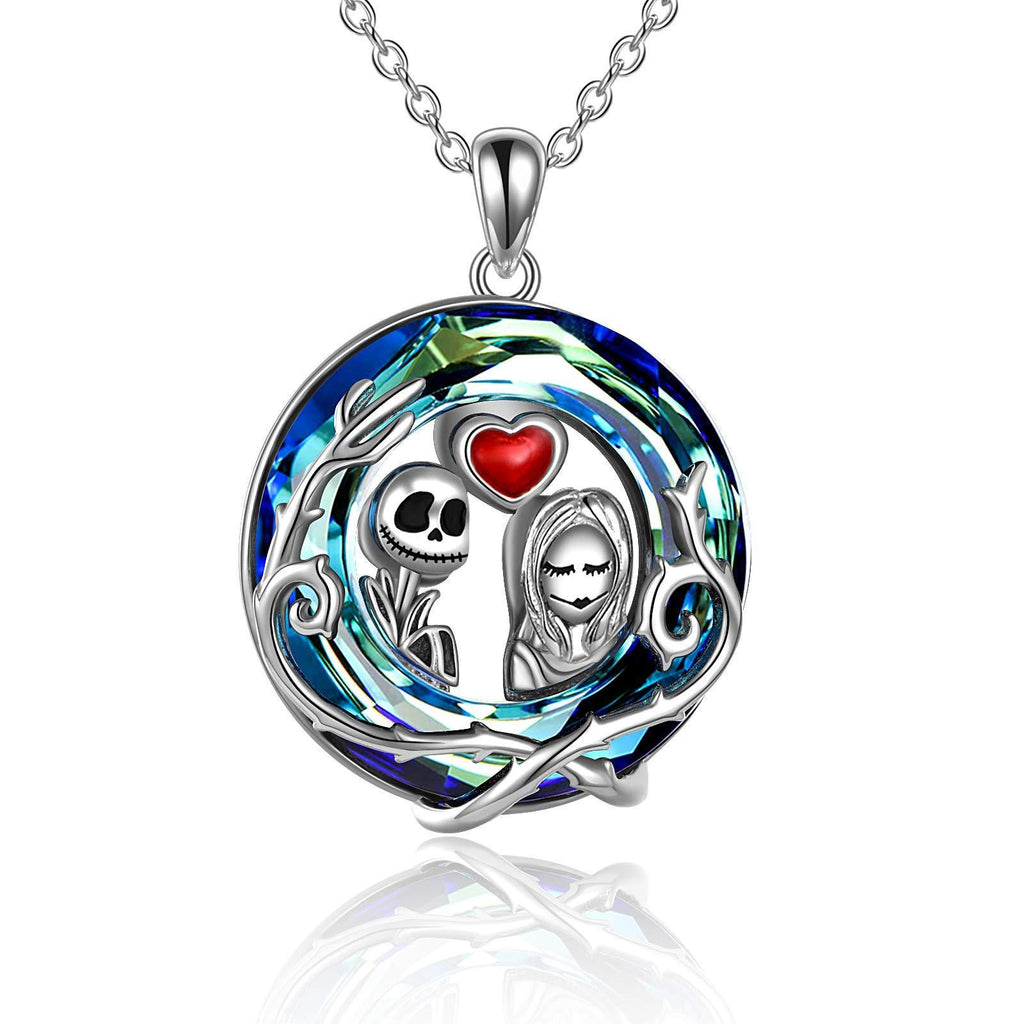 [Australia] - AOBOCO  Sterling Silver Jack Skellington Necklace with Crystal Nightmare Before Christmas Gifts Jack and Sally Skull Jewellery for Women Wife Daughter 