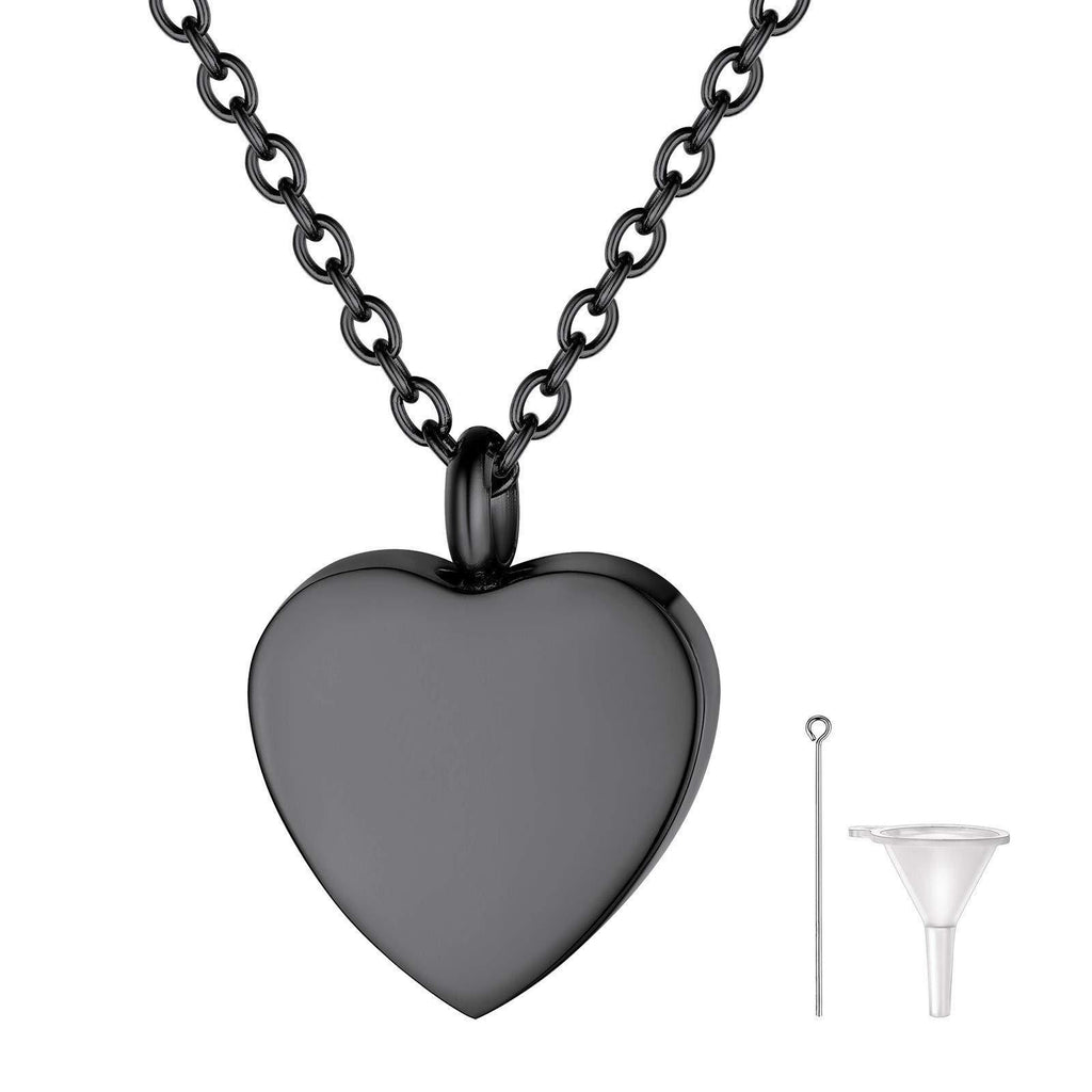 [Australia] - FindChic Personalised Ashes Jewellery Waterproof Cremation Necklace Stainless Steel Memorial Urn Pendant 04. Heart-black 01. No Customise 