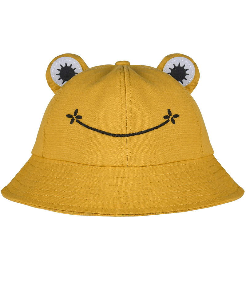 [Australia] - Cute Frog Bucket Hat Summer Outdoor Foldable Fisherman Hat Wide Brim Bucket Sun Hat for Women Men Adult Yellow 6 7/8-7 1/8 