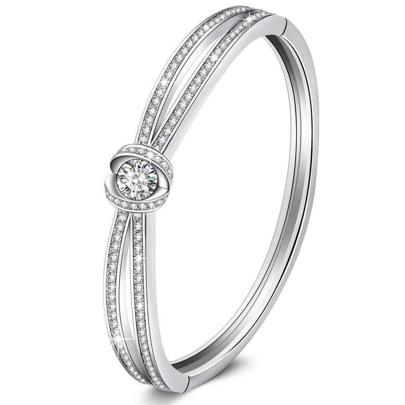 [Australia] - GEORGE · SMITH Cinderella Design Classic Silver Bangle Bracelet for Women Rose Gold Bracelet Mother's Day Birthday Gifts for Mum/Wife- with Jewellery Box 4-White Gold 