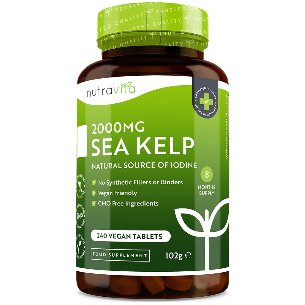 [Australia] - Sea Kelp 2000mg - Natural Source of Iodine - 240 Vegan Tablets (8 Month Supply) - GMO Free Supplement - Made in The UK by Nutravita 