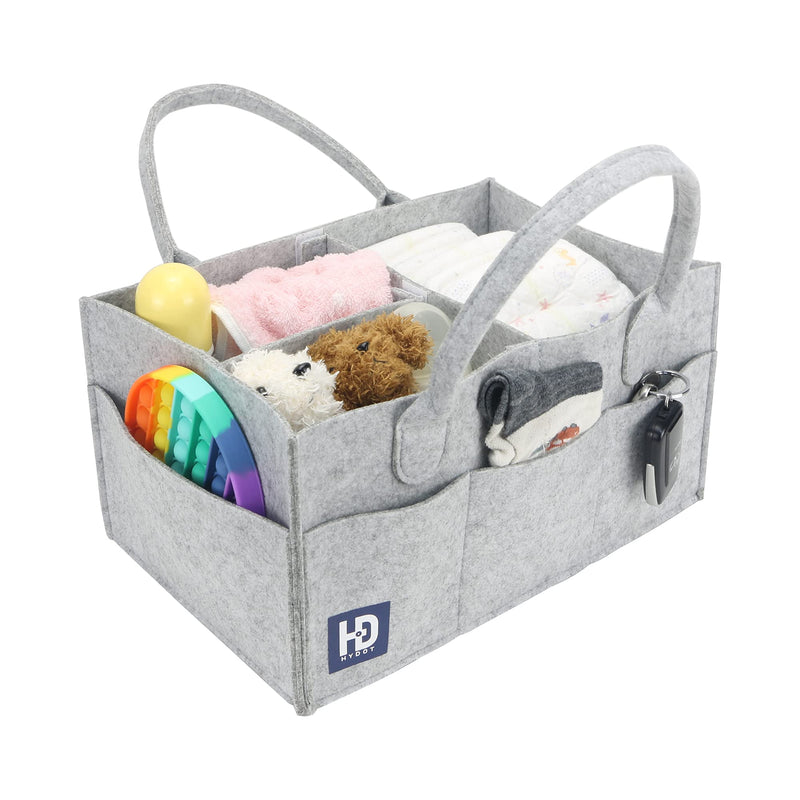 [Australia] - HY DOT Baby Nappy Caddy Organiser - 3mm Extra Thick Sturdy Grey Storage Baskets - Felt Baby Caddy Organiser (35x23x18 cm) - Nappy Organiser with Changing Caddy Compartments for Newborn Baby 