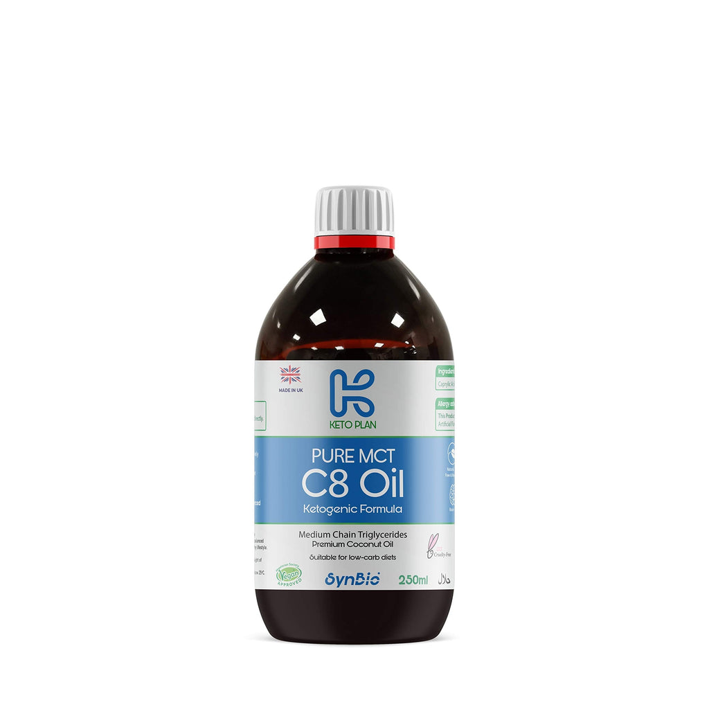 [Australia] - SynBio Keto Plan - Pure MCT C8 Oil [Palm Oil Free] | 99% Pure C8 | Vegan | Halal | Gluten Free | Supports Keto Nutrition & Fasting | Sustainably Sourced Coconut (250ml) 250 ml (Pack of 1) 