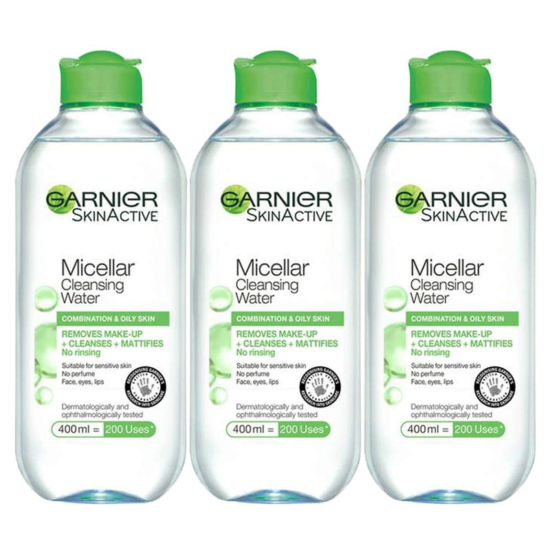 [Australia] - 3 x 400ml Micellar Water Make Up Cleaner Face Eyes Lips Wash Combination Oily Skin 