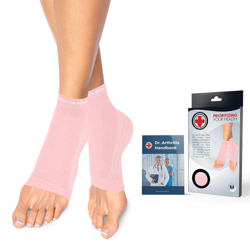 [Australia] - Doctor Developed Copper Infused Foot Compression Sleeves / Plantar Fasciitis Socks [PAIR] and Doctor Written Handbook Pink S 