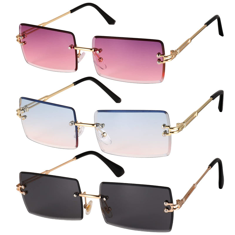 [Australia] - FANTESI 3 Pcs Square Rimless Sunglasses Fashion Frameless Glasses Eyewear Rectangle Transparent Glasses for Women Men (Random Color) 
