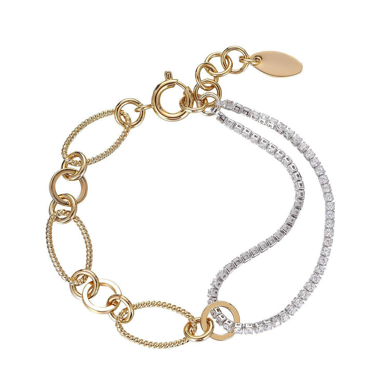 [Australia] - Fluidable Women Fashion Jewellery Be Chic Coffee-tone 18K Gold Plated Double Types Mix Women Fashion Box Link Bracelet Harper Oval Bracelet 