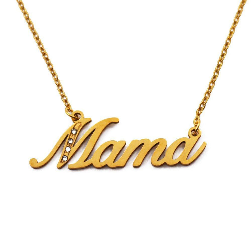 [Australia] - Mama Personalised Name Necklace, Gold Plated With Crystal Detail, Custom Name Pendants, Jewellery for Ladies, Girlfriend, Mother, Sister, Friends Gift For Her. 
