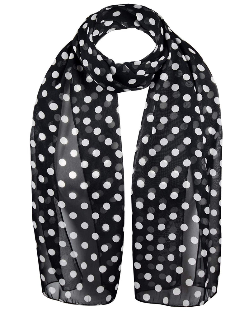 [Australia] - Basic Sense Retro Polka Dot Scarf Soft Neck Chiffon Lightweight Women Ladies Classic Scarves Wrap Black 