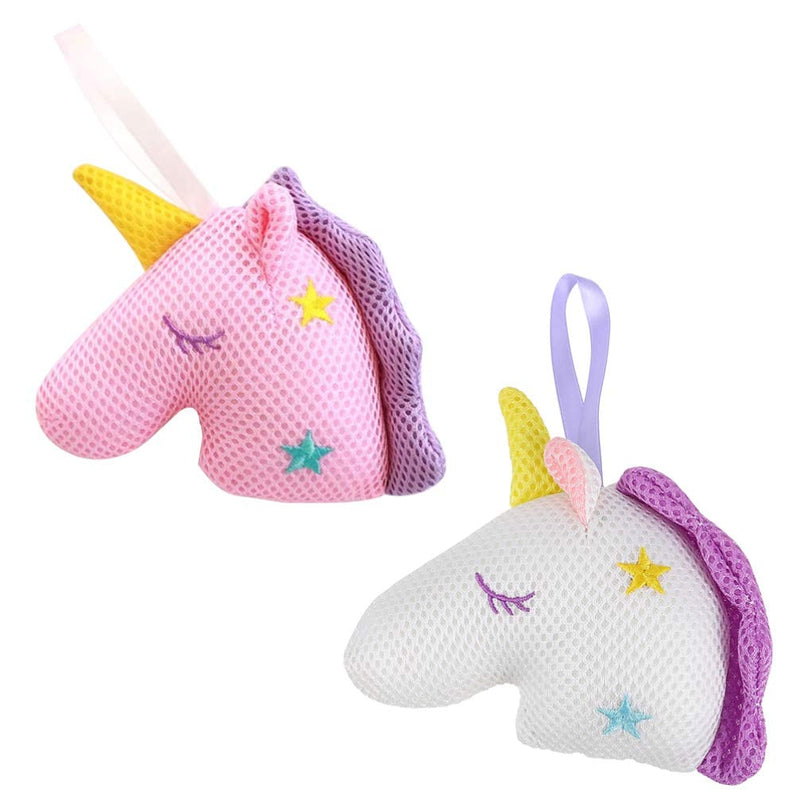 [Australia] - FRCOLOR 2pcs Unicorn Bath Shower Sponge Cute Bath Pouf Loofahs Body Scrubber Balls for Exfoliate Cleanse Soothe Skin Mesh Brush 