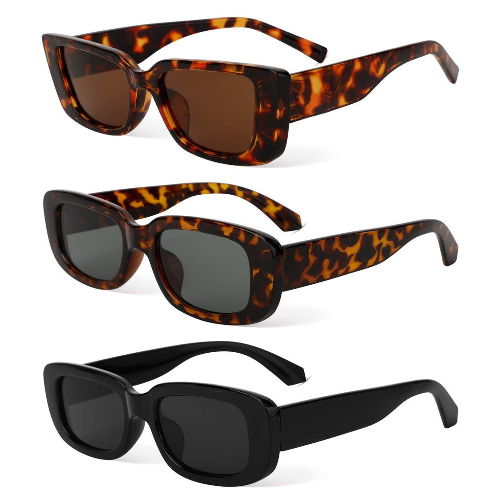 [Australia] - 3 Pcs Rectangle Sunglasses for Women, 90’s Vintage Fashion Retro Square Driving Glasses Sun Glasses UV Protection Glasses Eyewear for Girls 