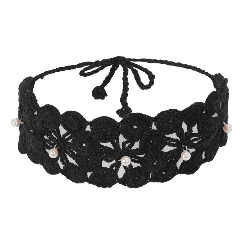 [Australia] - ZLYC Women Floral Headband Handmade Crochet Knit Vintage Hair Bands (Solid Black) Solid Black 
