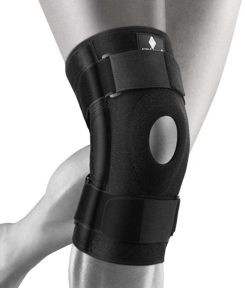 [Australia] - NEENCA Hinged Knee Brace Adjustable Knee Brace with Compression Knee Pack with Open Patella for Knee Pain Relief, Joint Pain Relief, Injury Recovery HX056 (L, Black) L 