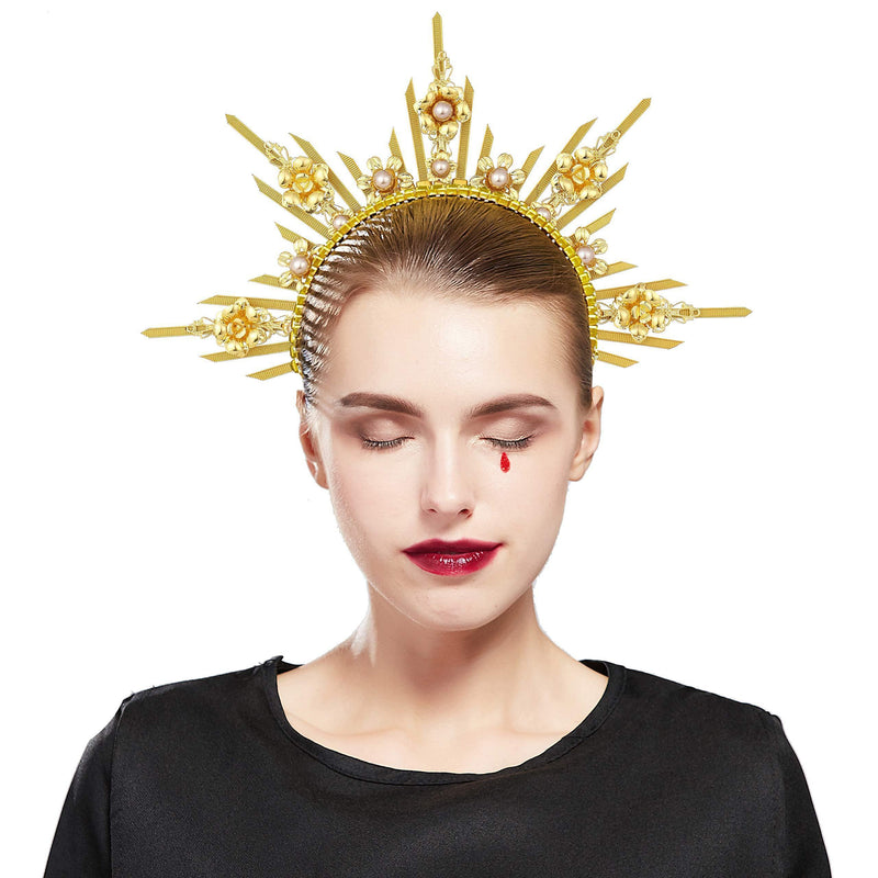 [Australia] - Fantherin Mary Crown Headband Spiked Zip Tie Crown Sunburst Goddess Headpiece with Butterfly Style-1-gold 