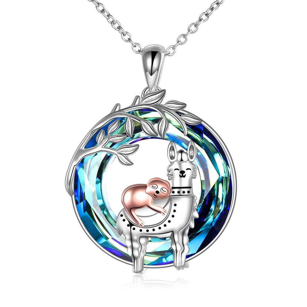 [Australia] - YAFEINI Sloth Llama Gifts 925 Sterling Silver Sloth Llama Necklace Crystal Alpaca Pendant for Women Jewellery Gifts for Women Girls 