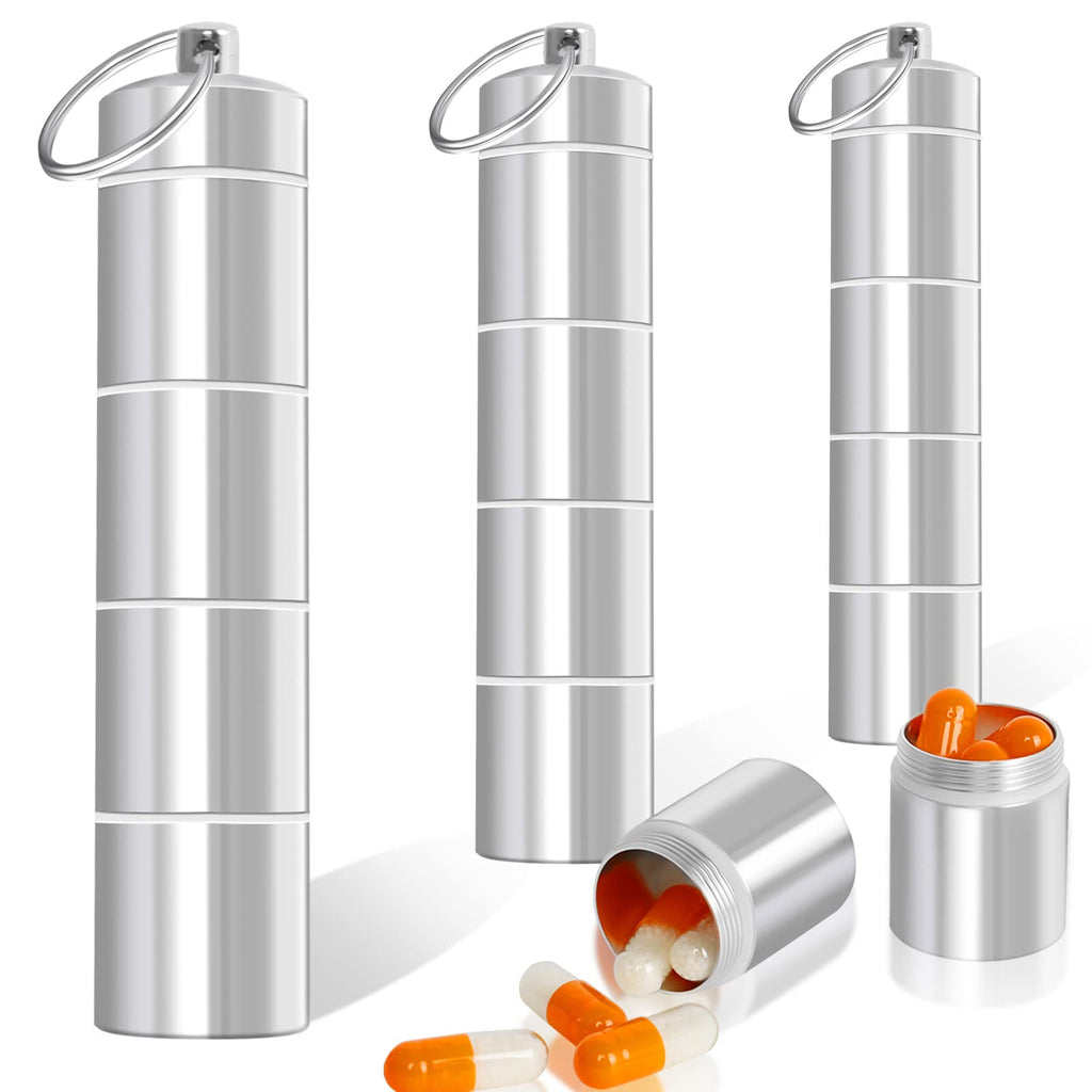 [Australia] - 3 Pcs Portable Daily Pill Case (12 Compartments) Aluminum Alloy Pill Case Keyring, Small Pocket Pill Container Keychain for Travel 
