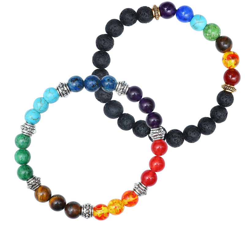 [Australia] - Crocon chakra healing Crystal Natural Stone Yoga Men Women | chips Bracelet Bangle | Unisex gift | Handmade bracelets Set of 2 