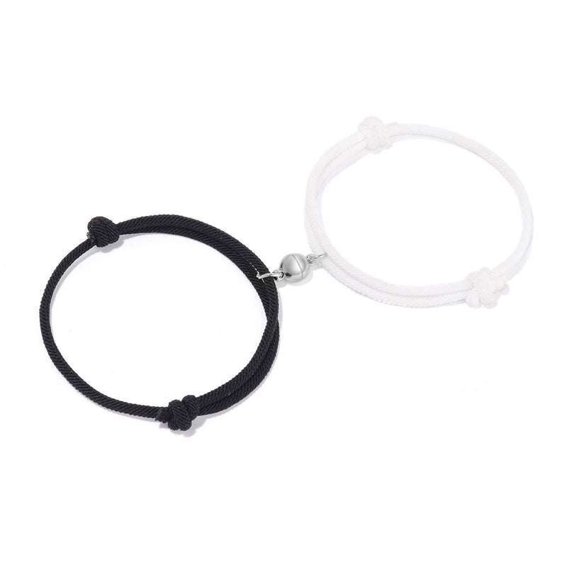 [Australia] - VGWON 2PCS Magnetic Bracelets for Couples Magnetic Mutual Attraction Relationship Matching Braided Rope Bracelet Gift for Couples Women Lovers Boyfriend Girlfriend Him Her White&Black 