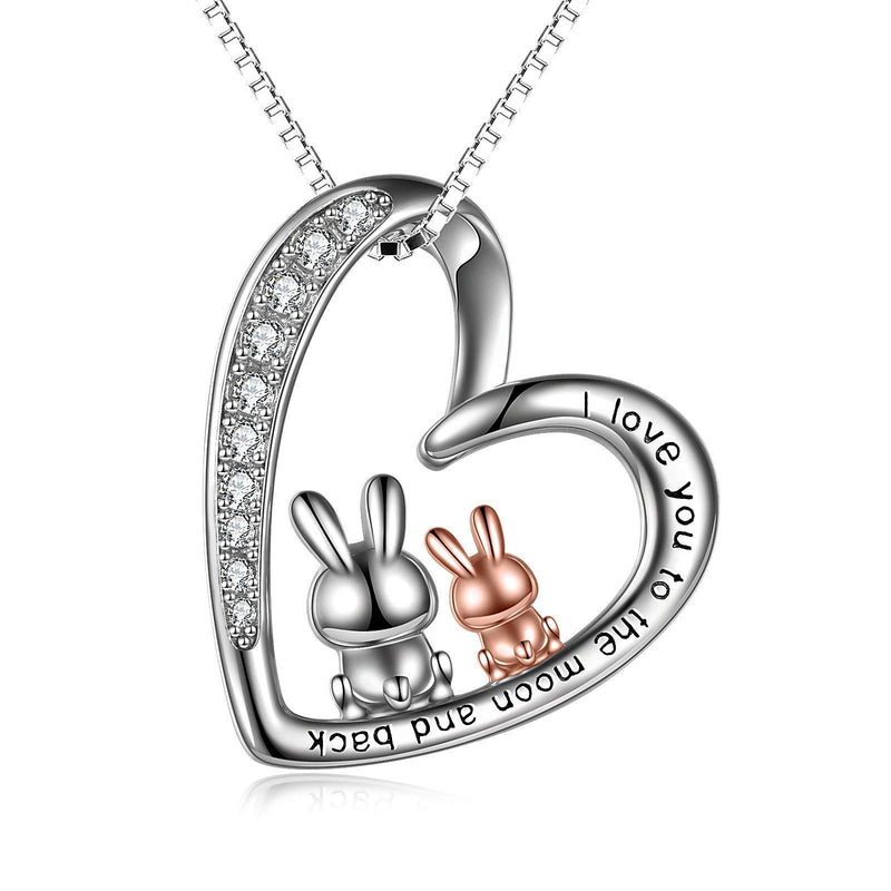 [Australia] - YFN Rabbit Necklace Gifts for Women Sterling Silver I Love You to The Moon and Back Bunny Heart Necklace Jewellery for Mum Daughter Wife Girls 