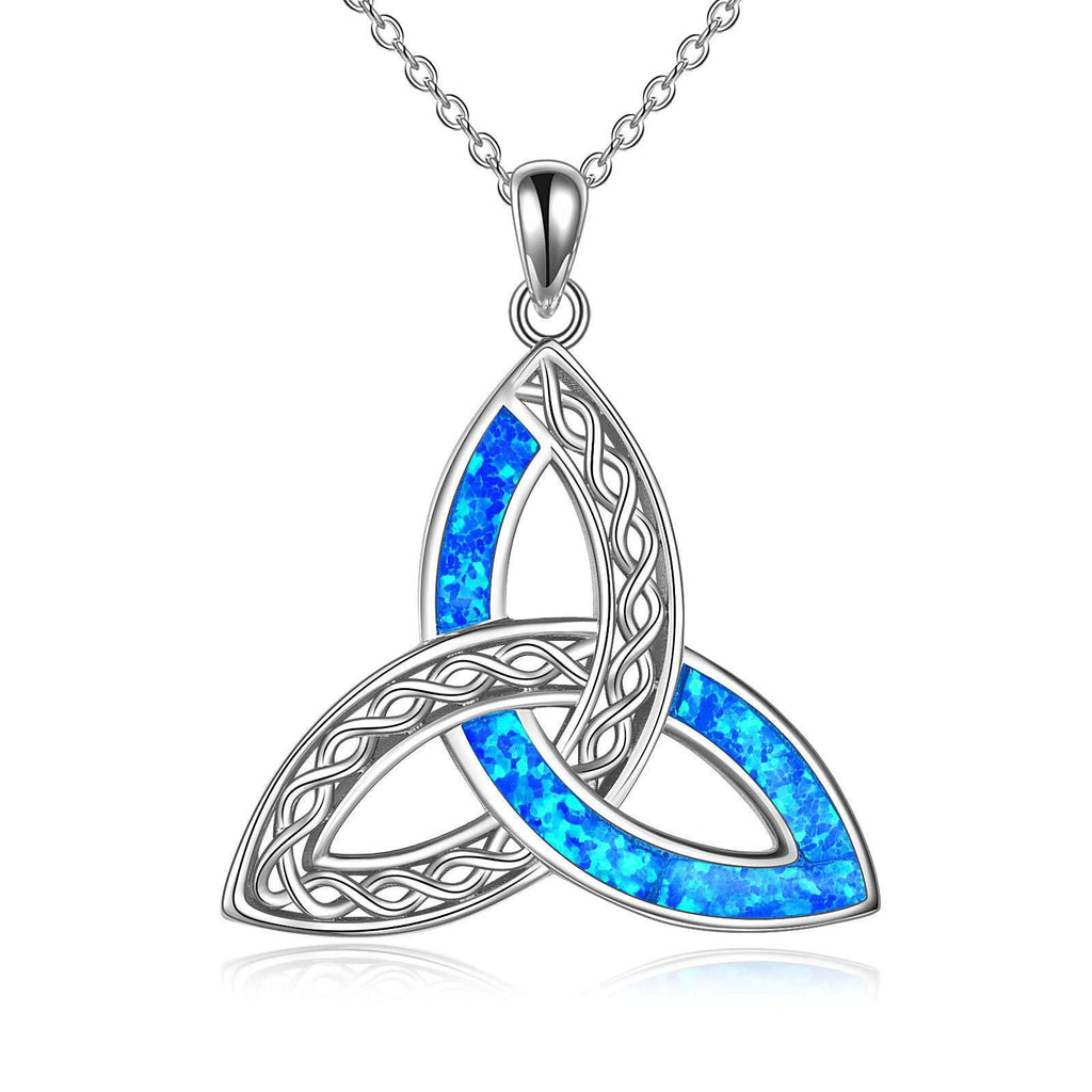 [Australia] - YFN Celtic Knot Necklace for Women Sterling Silver Created Blue Opal Pendant Irish Infinity Love Jewellery Gifts for Girls 