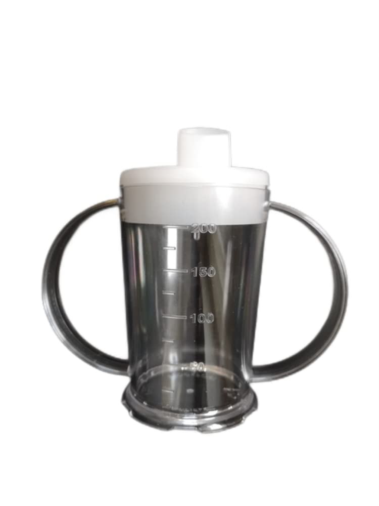 [Australia] - Clear Two Handled Graduated Beaker with Lid - 200ml Adult Feeder Cup - Drinking Aids (Wide Spout, Pack of 1) Wide Spout 1 Count (Pack of 1) 