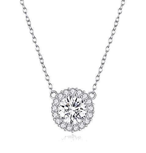 [Australia] - Clear Round Sparkling Pendant Necklace - S925 Sterling Silver Chain Pendant Necklace Presents For Women. Sterling Silver Chain Necklace Complete With Gift Pouch, The Perfect Gifts For Her 