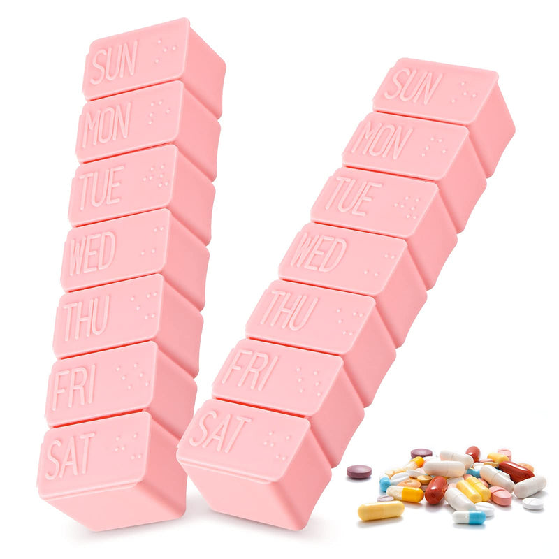 [Australia] - shunbang yuan Pill Box 7 Days Pill Organiser,7 Grids Weekly Pill Cases with Braille Portable Plastic Storage Boxes Organizers,2pcs, Pink 