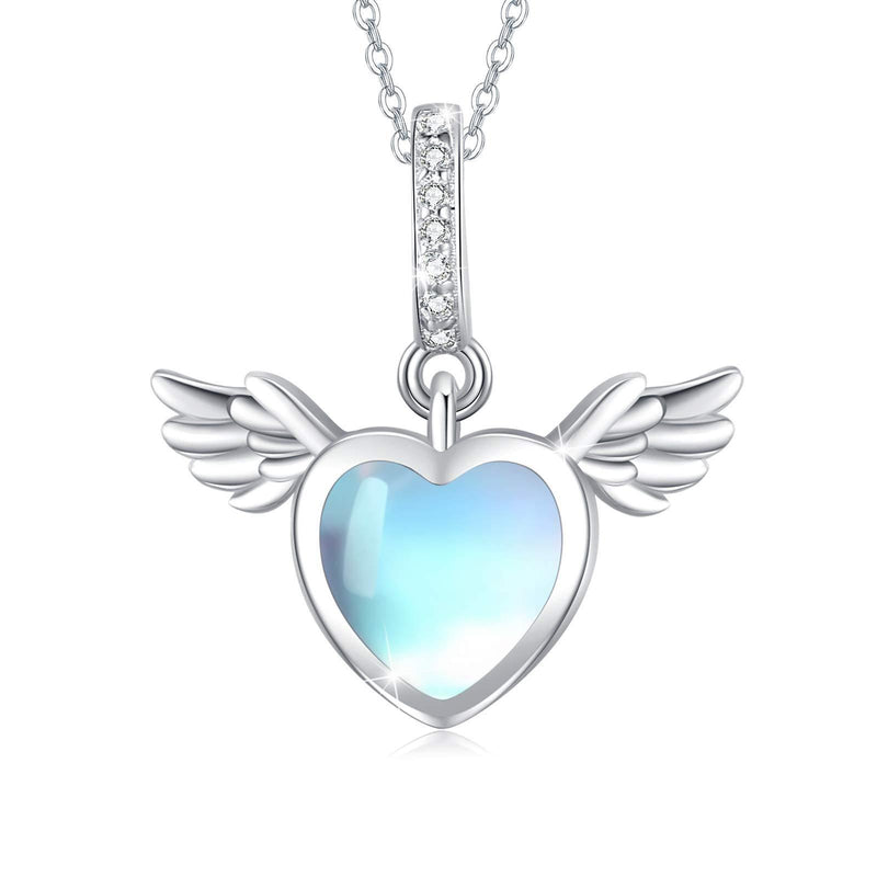 [Australia] - Heart Angel Wing Necklace for Women, 925 Sterling Silver Moonstone Pendant Necklaces Opal Necklaces Jewelry Birthday Gifts for Her Wife 01-Angel Wing-A 