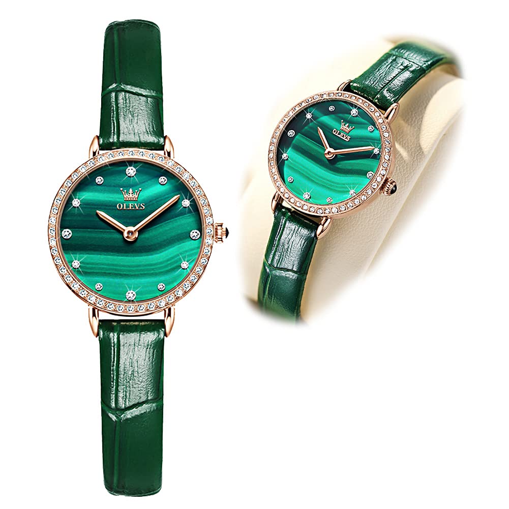 [Australia] - OLEVS Ladies Green Leather Watches for Womens Luxury Dress Analog Quartz Thin Waterproof Watches Green Leather+green Dial 