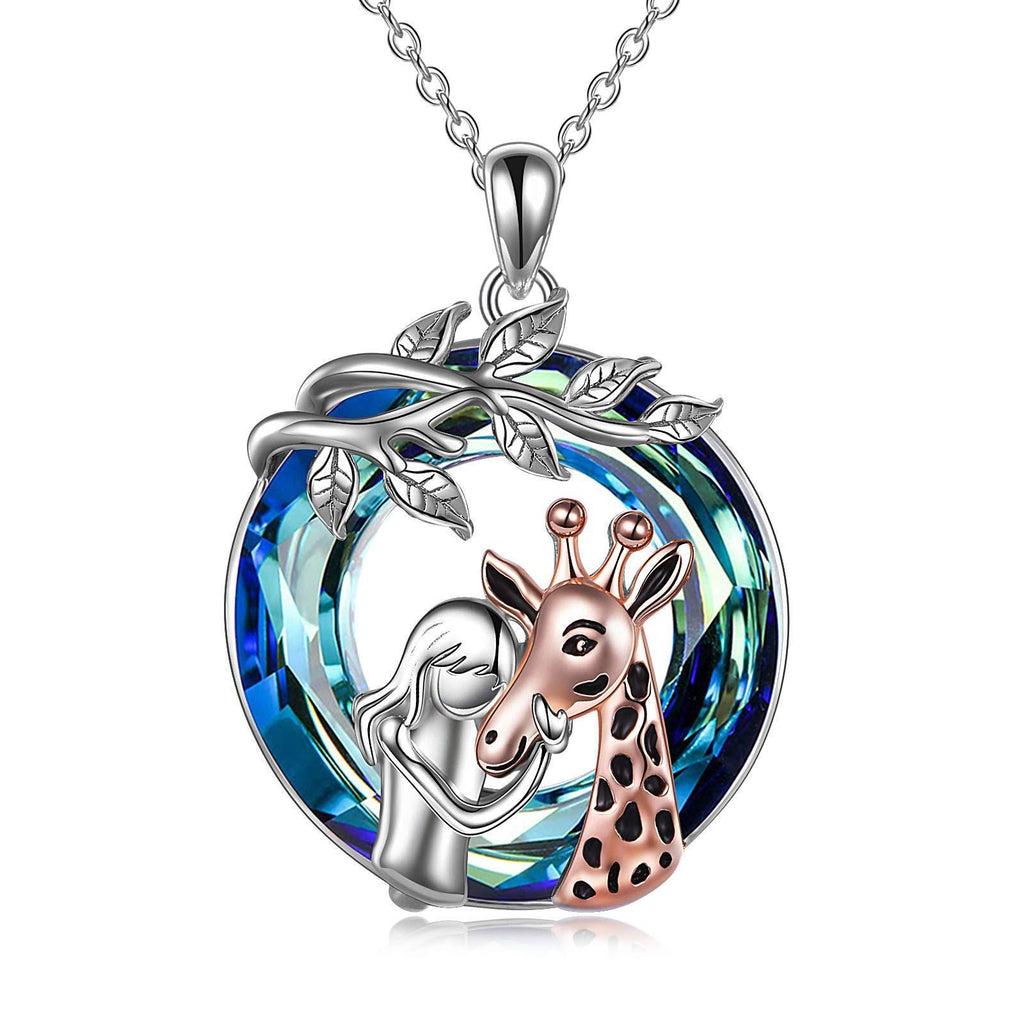 [Australia] - Girl with Giraffe Sterling Silver Necklace for Women Giraffe Pendant Necklaces with Crystal Cute Animal Jewellery Gifts for Women Girls 
