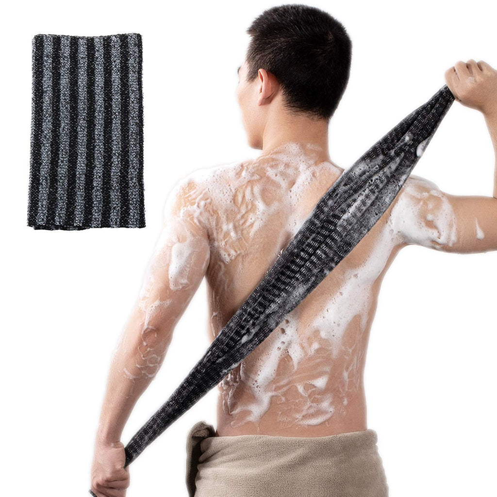 [Australia] - Extra Long Exfoliating Back Scrubber, 25x100cm Magic Body Back Scrubber For Shower, Back Washer for Shower,Bath Wash Cloth Washcloth to Body Cleaning & Massage Black 